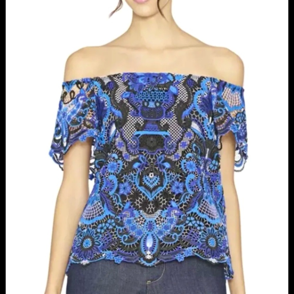 Sz Small Alice + Olivia Blue and Black Off Shoulder top